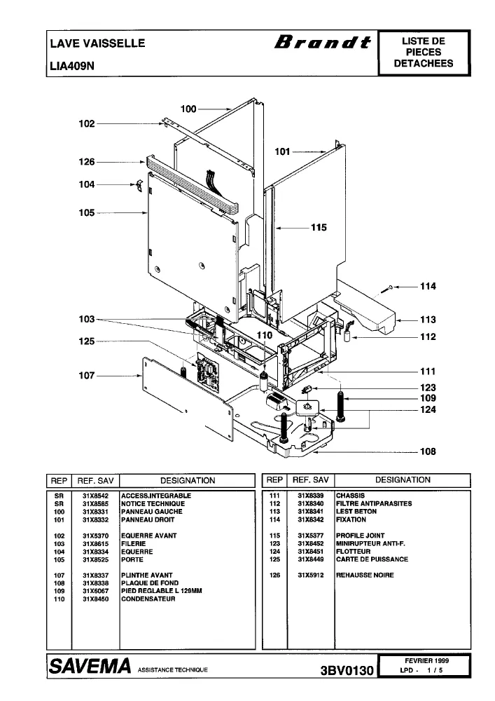 Vue éclatée BRANDT LIA409B 34SFBRFFD
