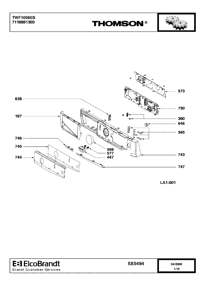 Vue éclatée BRANDT WFH1276F 7122381500