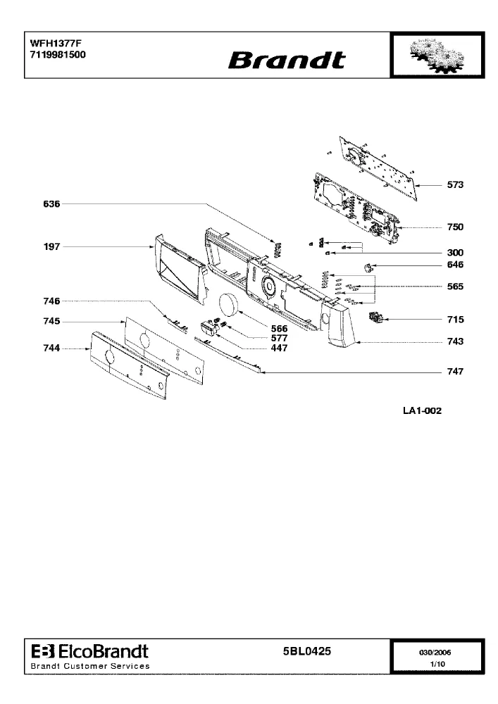 Vue éclatée BRANDT WFH1377F 7119981500