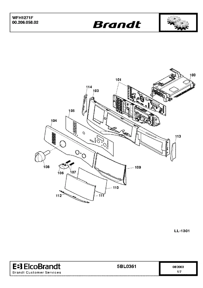 Vue éclatée BRANDT WFH1271F 0020605802