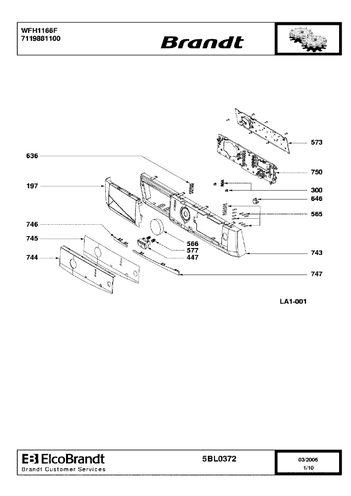 Vue éclatée BRANDT WFH1166F 7119881100