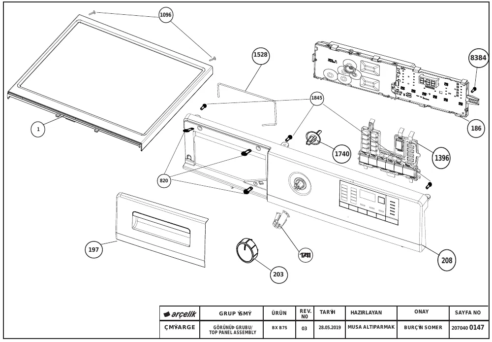 Vue éclatée BEKO WTV9712BS0W 7145642400
