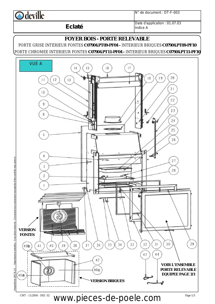 Vue éclatée DEVILLE C07904.PT09-PF04 PLENITUDE 77 VISION LEVANT